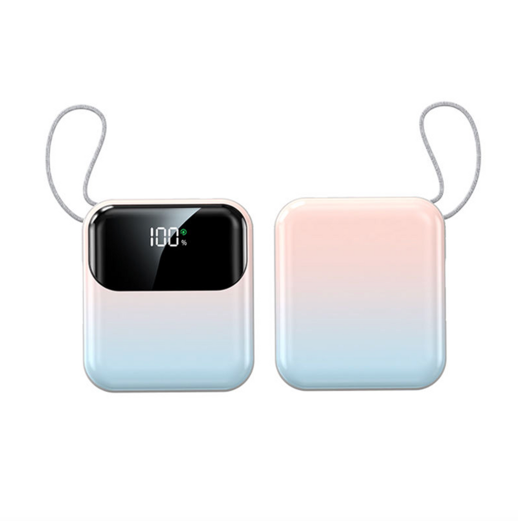 10000mAh Compact Power Bank with Built-In Cable